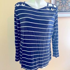 Nautical themed bateaux neck jersey top.